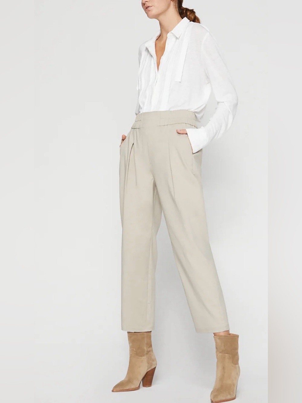 Brochu Walker Fiera Pant Fawn Beige Pleated Cropped Trousers Size L